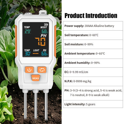 10-in-1 Kleurenscherm Bodemtester, PH, EC, NPK, Temp, Vocht, Licht Vochtigheid